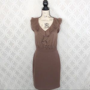 LOFT Dresses - Ann Taylor LOFT Taupe Ruffle Sheath Dress LOFT Dresses - Ann Taylor LOFT Taupe Ruffle Sheath Dress